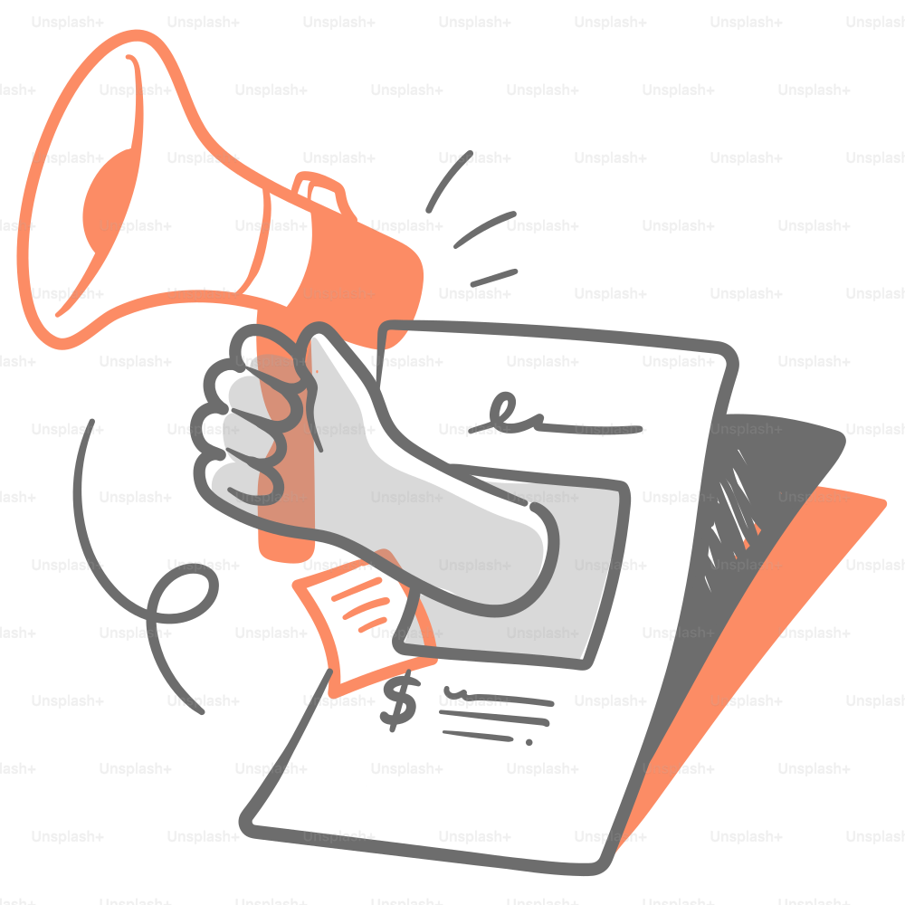 Une main tenant un mégaphone au-dessus d’un bout de papier