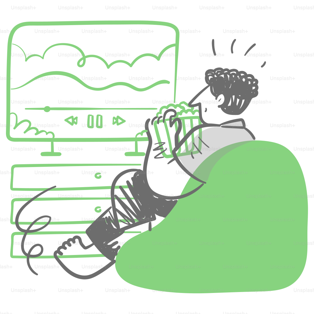 A drawing of a person sitting on a couch