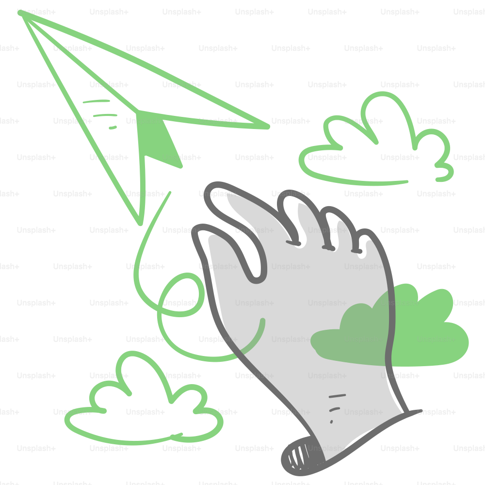 A drawing of a hand holding a paper airplane