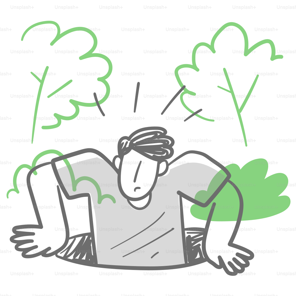 A drawing of a man sitting in the grass