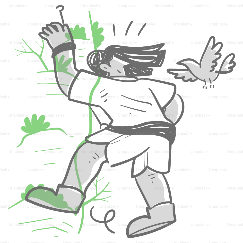 A drawing of a boy catching a bird