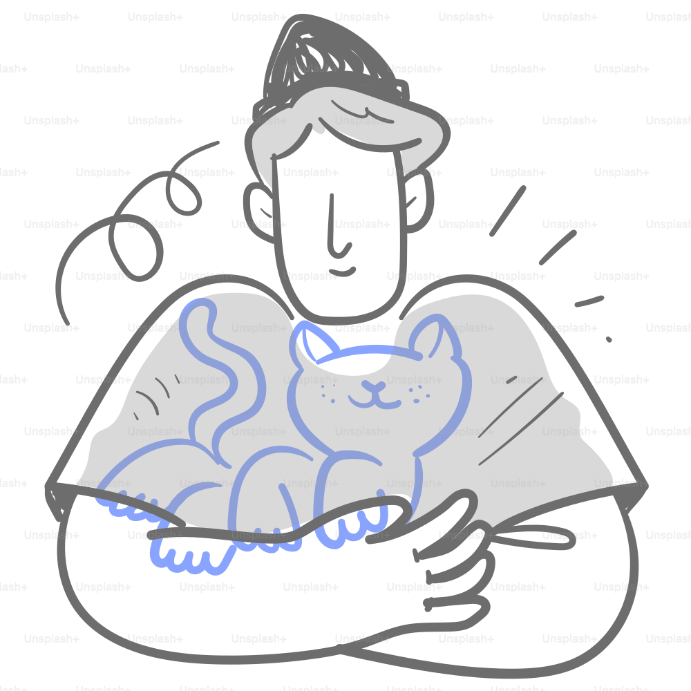 A drawing of a man holding a cat