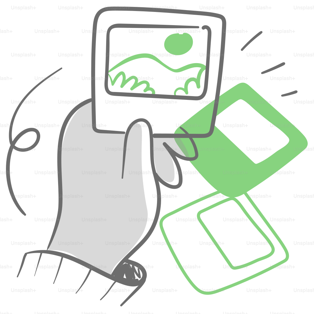 A drawing of a hand holding a smart phone