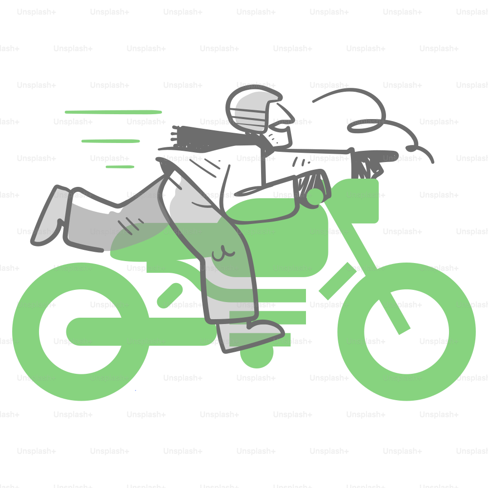 A drawing of a man riding a motorcycle