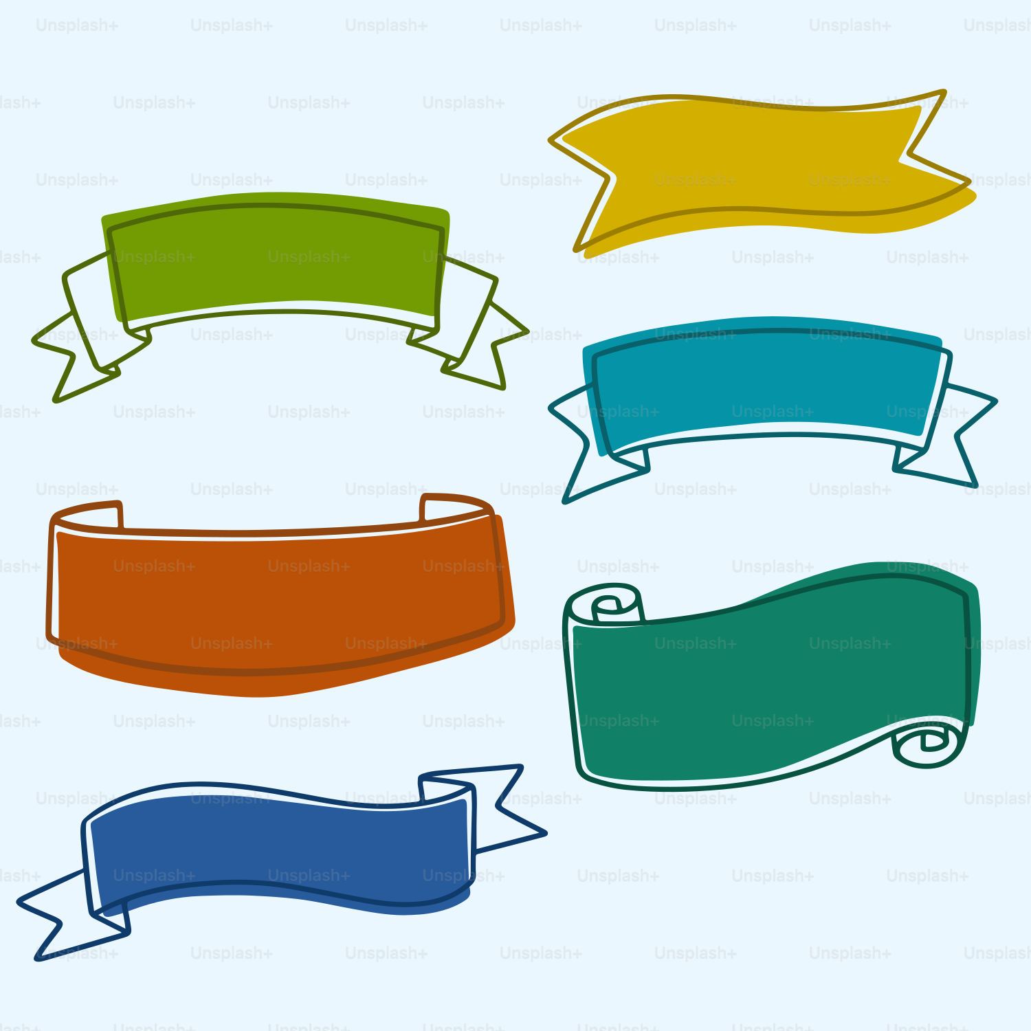 A set of colorful ribbons and banners