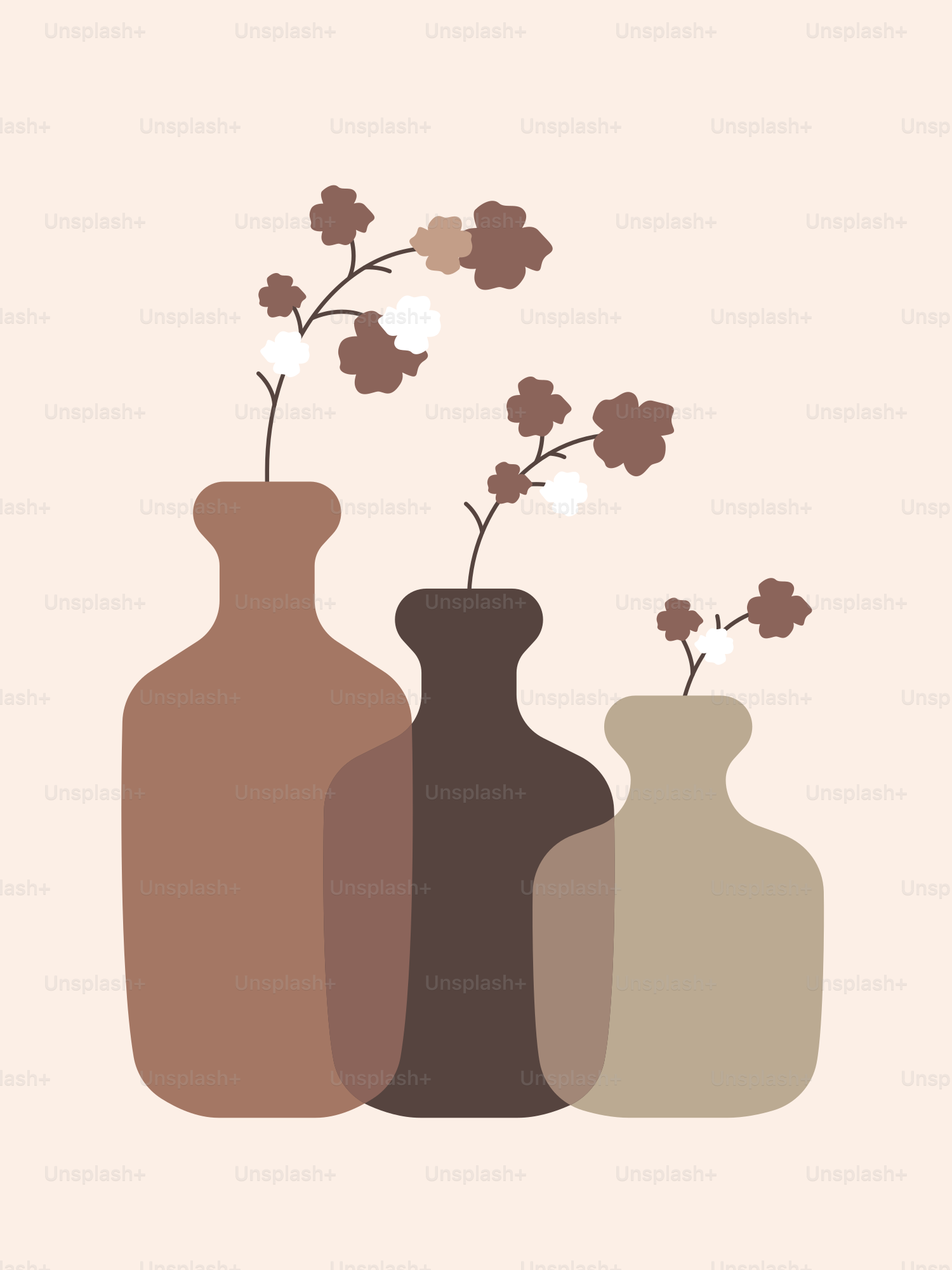 Three vases with flowers in them on a pink background