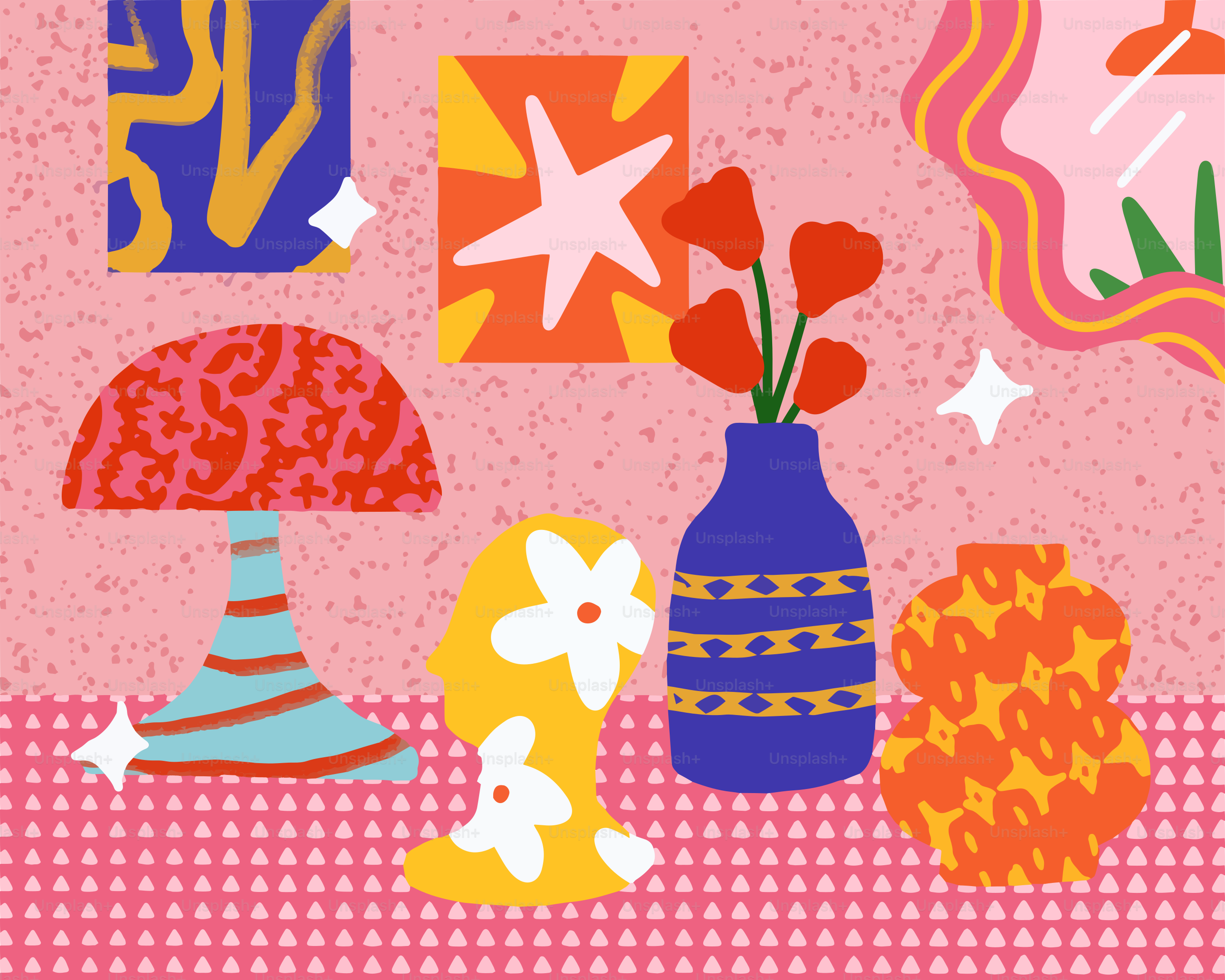 A painting of a vase with flowers in it