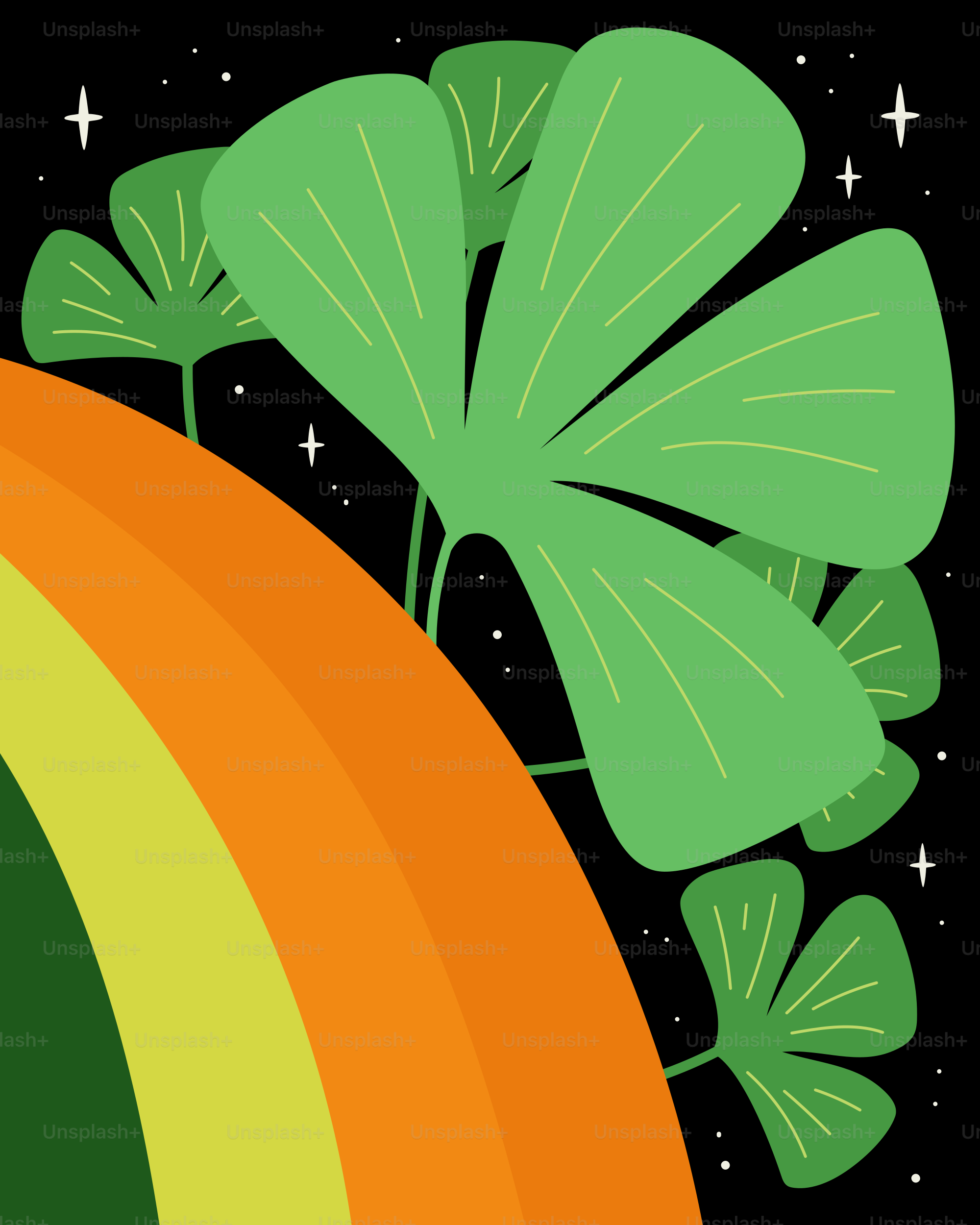A green leafed plant sitting on top of a rainbow