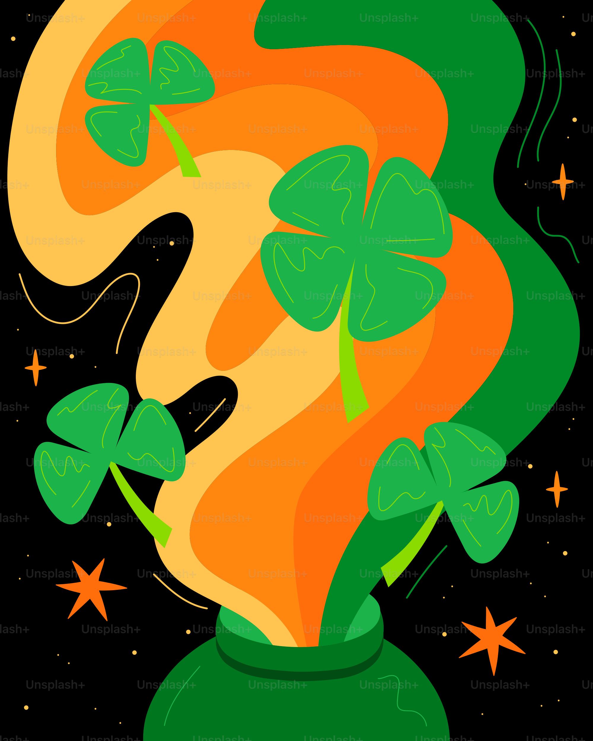 A green pot with shamrocks on a black background