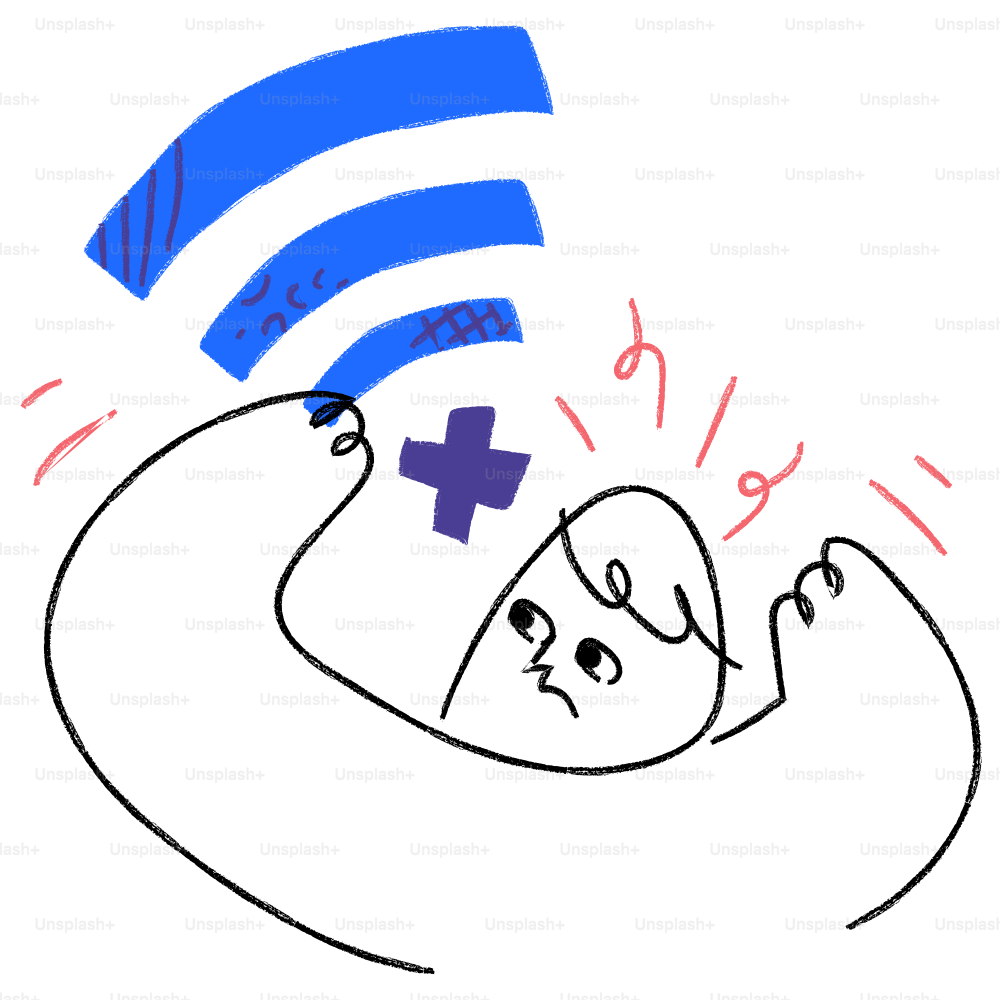 A drawing of a person with a blue cross on their head