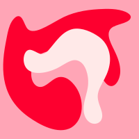 A pink background with a red and white logo