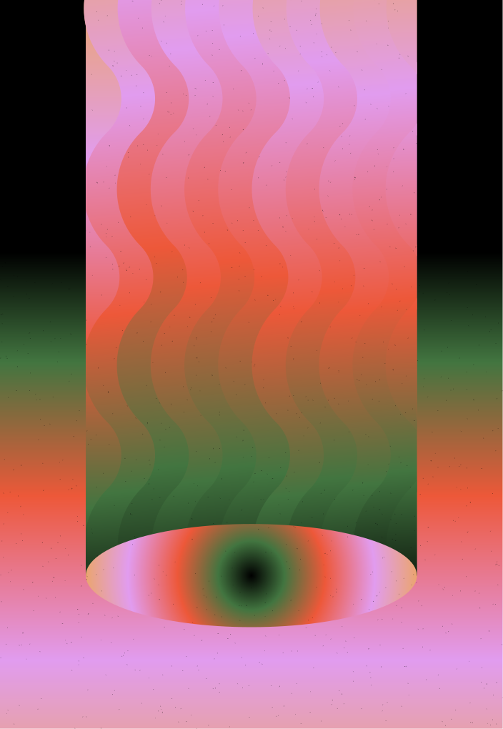 黒い背景のピンクと緑の物体の写真