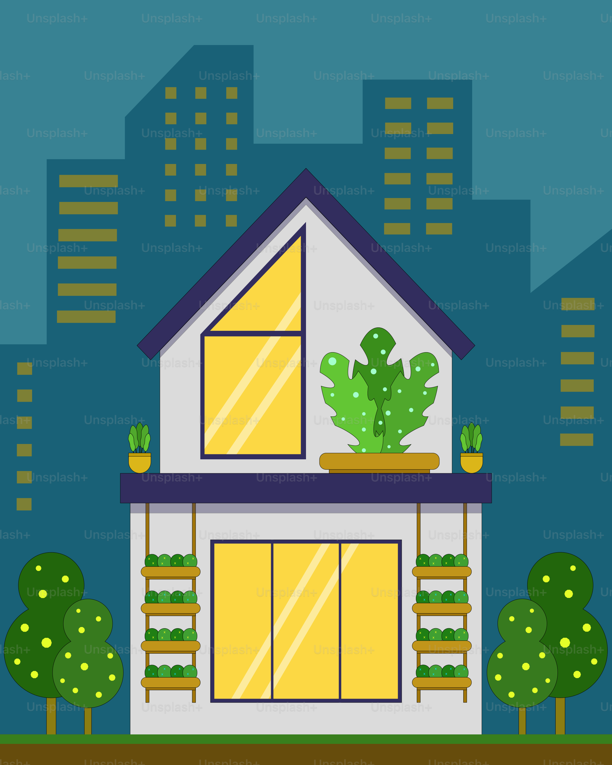 A house with a cactus in the window