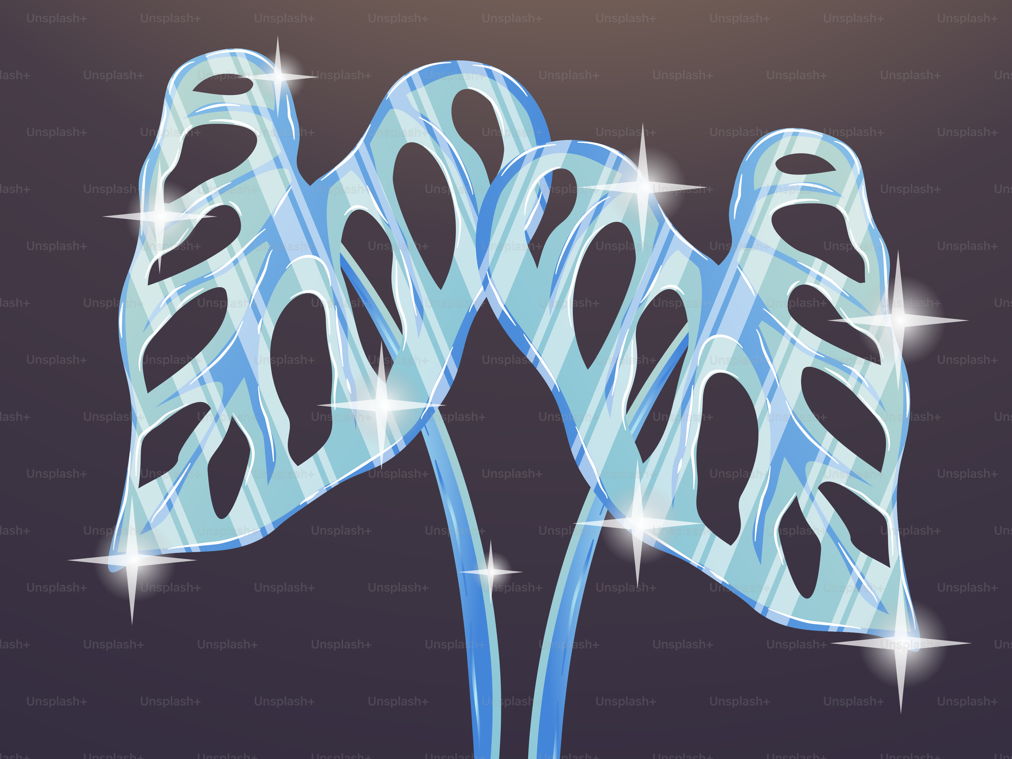A pair of blue leaves on a black background