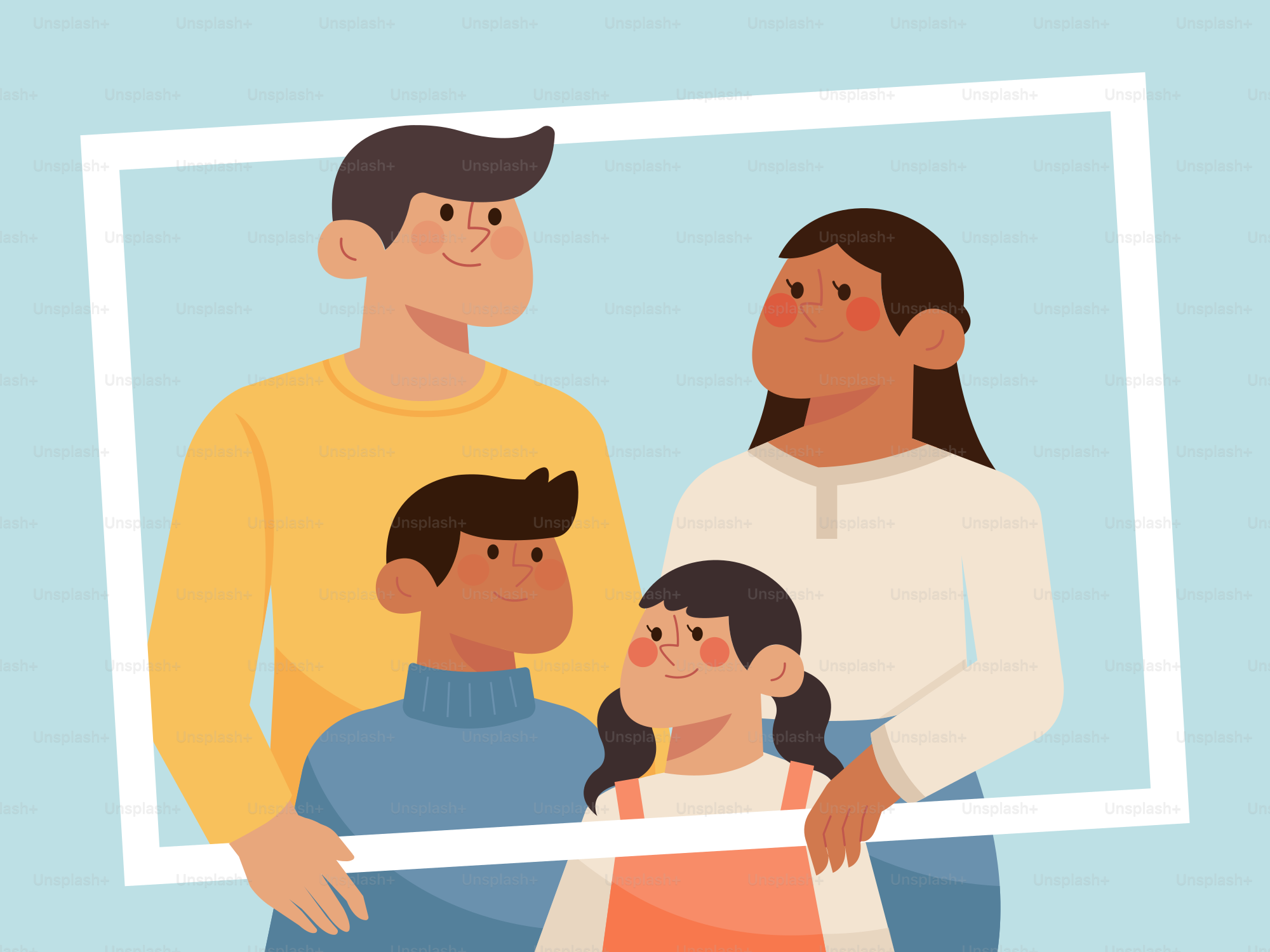 A family standing in front of a picture frame