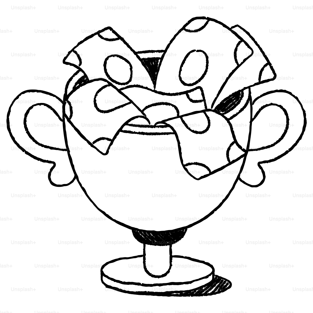 A drawing of a cup with a face on it