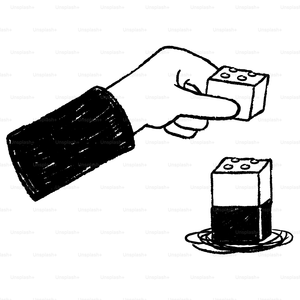 A drawing of a hand reaching for a piece of cake