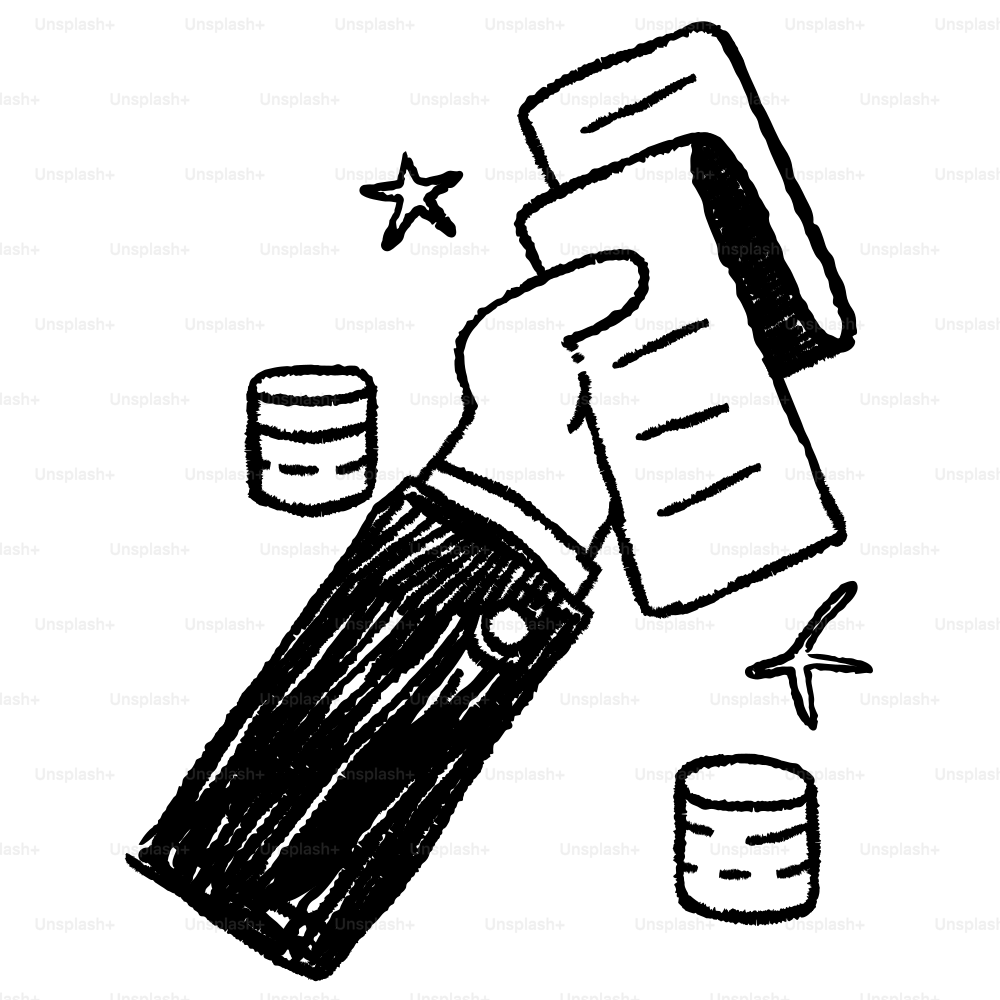 A drawing of a hand holding a piece of paper