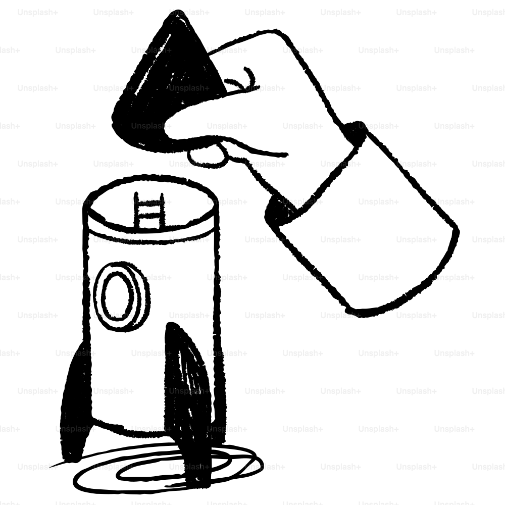 A drawing of a person putting something in a cup