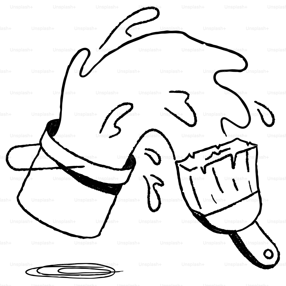 A drawing of a brush and a can of paint