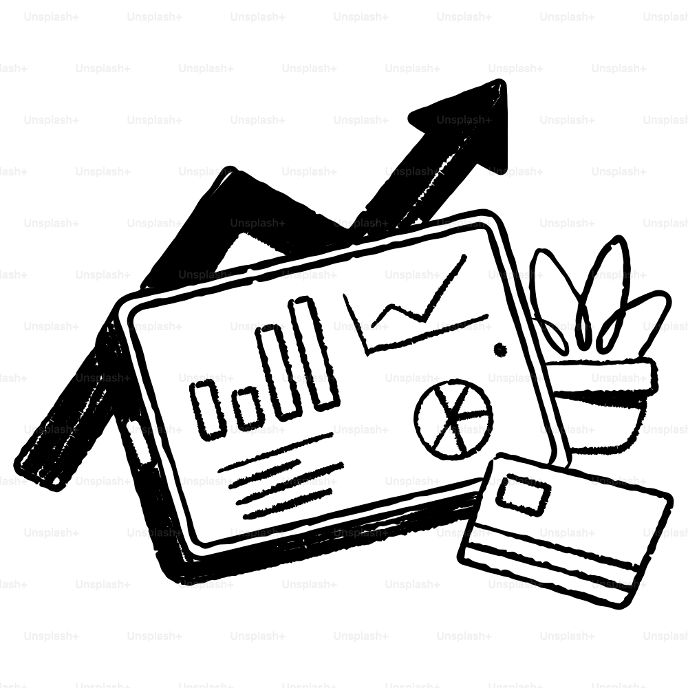 A black and white drawing of a credit card