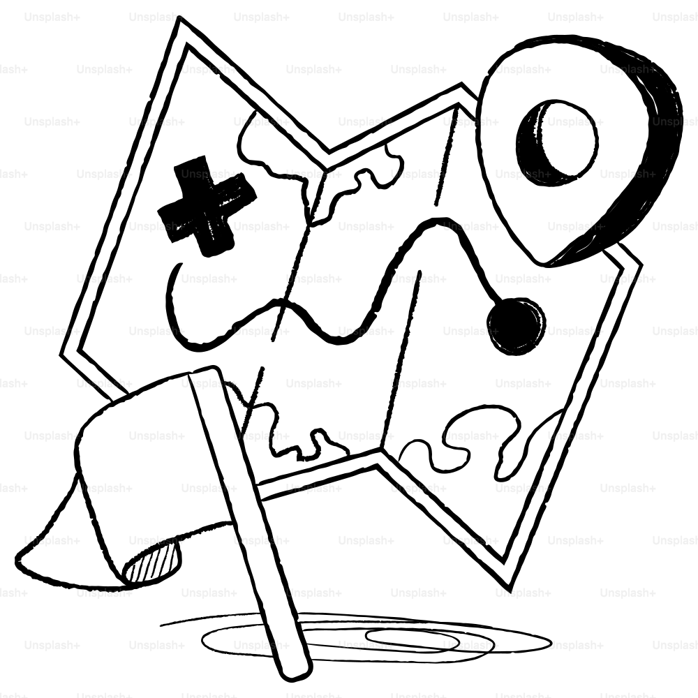 A black and white drawing of a map