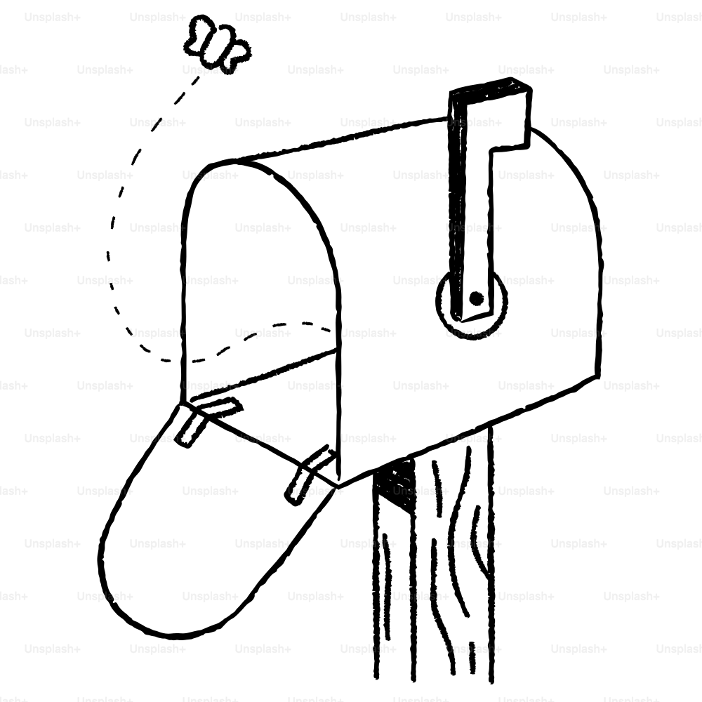 A drawing of a mailbox with a door open