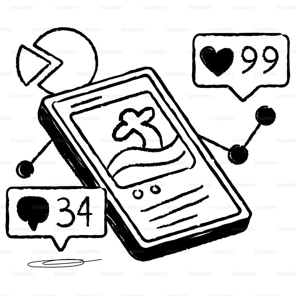 A drawing of a cell phone with a conversation bubble above it