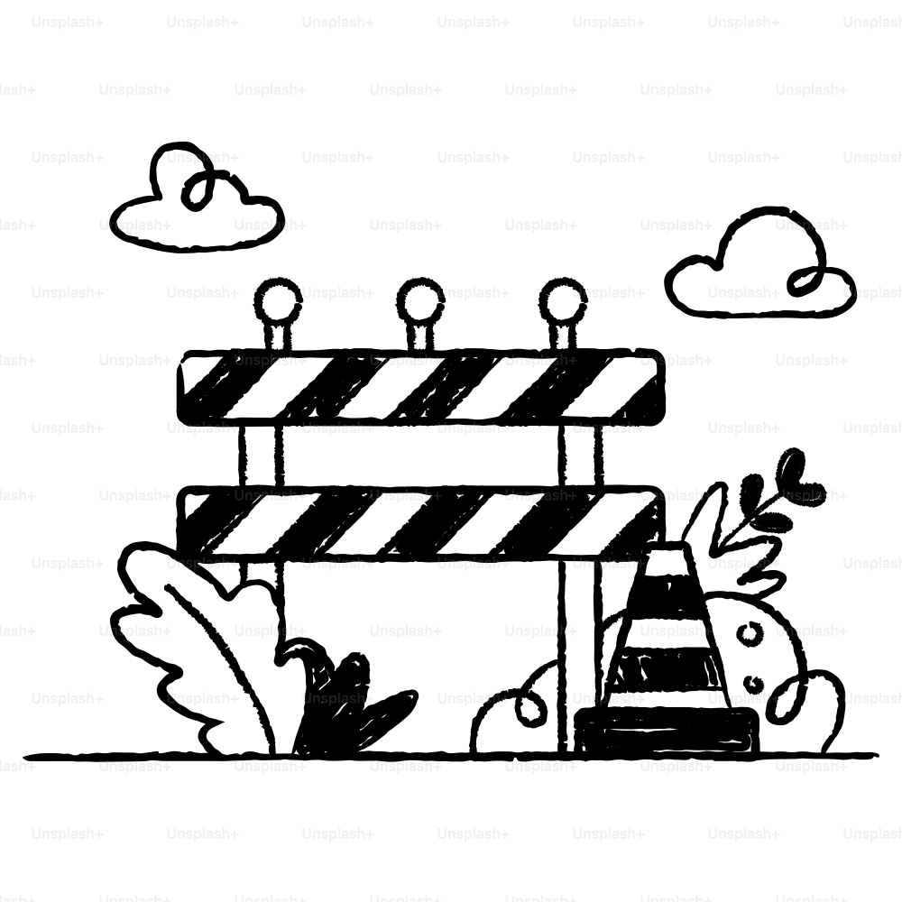 A black and white drawing of a construction site