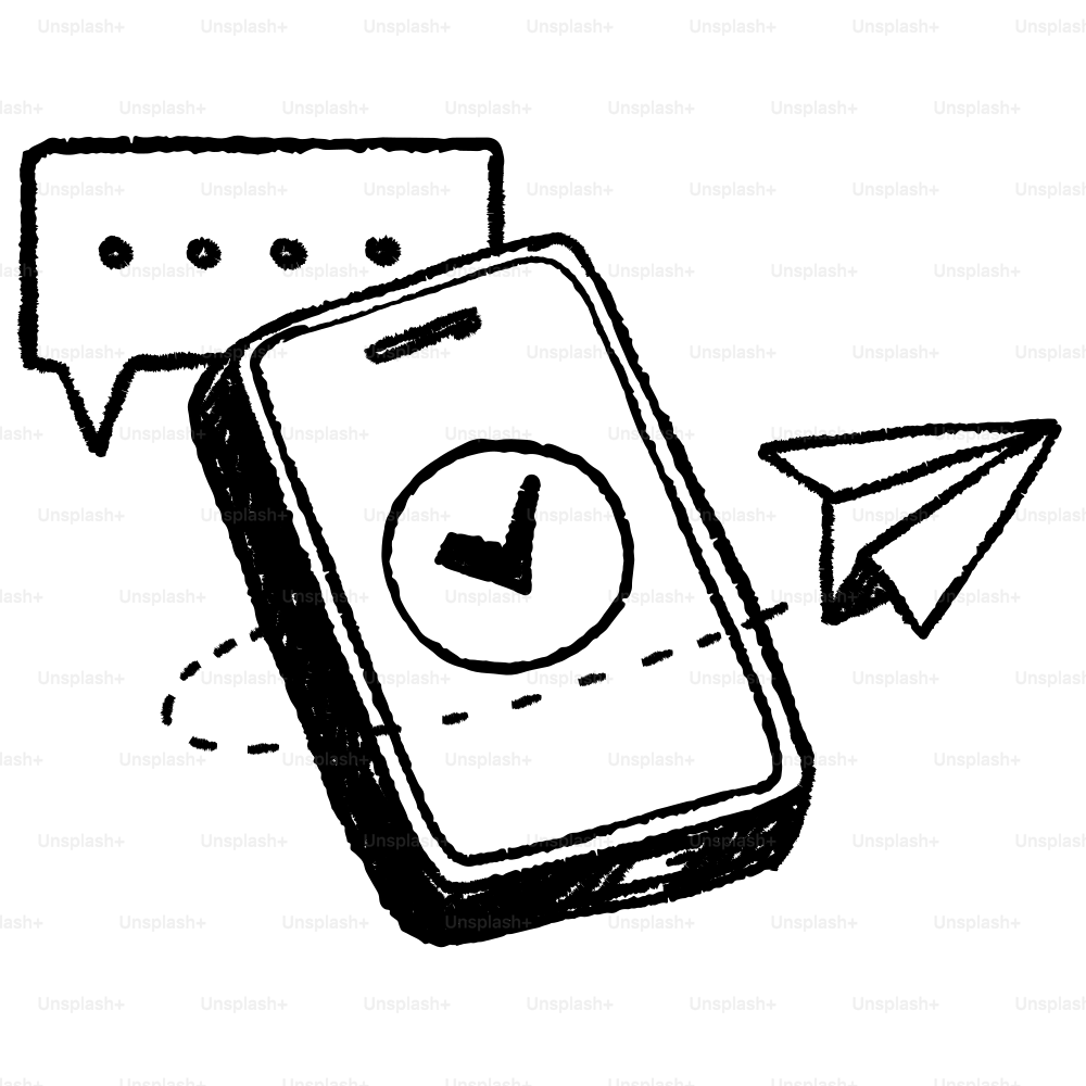 A phone with a speech bubble and a paper airplane