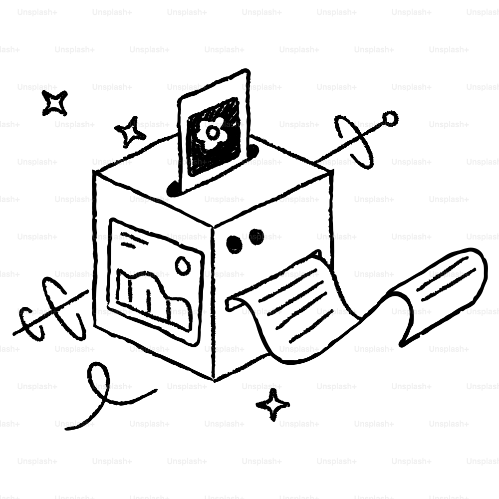 Un dibujo de una caja con un ordenador encima