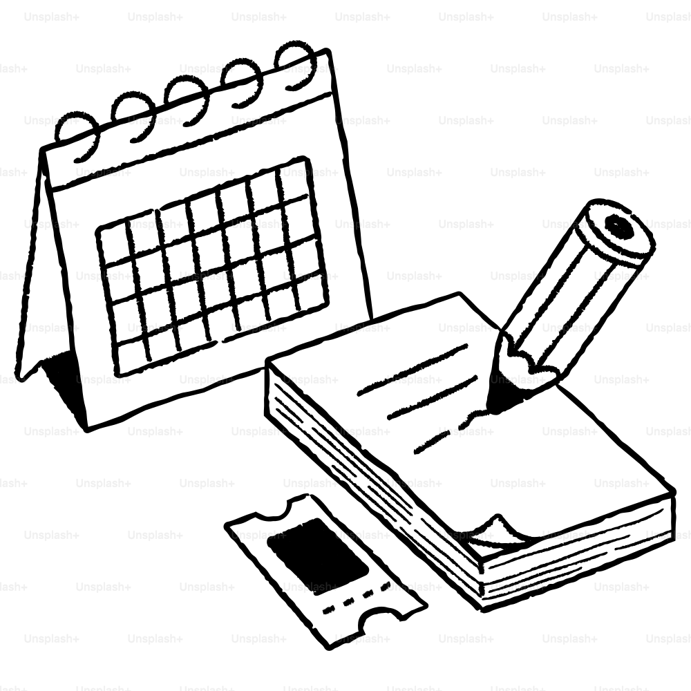 A drawing of a calendar and a pen