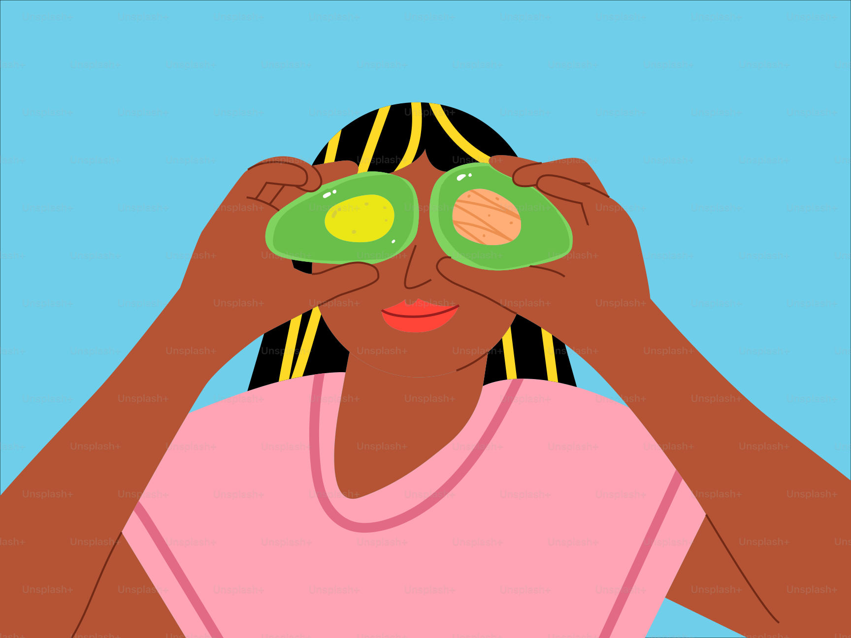 アボカドのスライスを2枚目に当てる女性