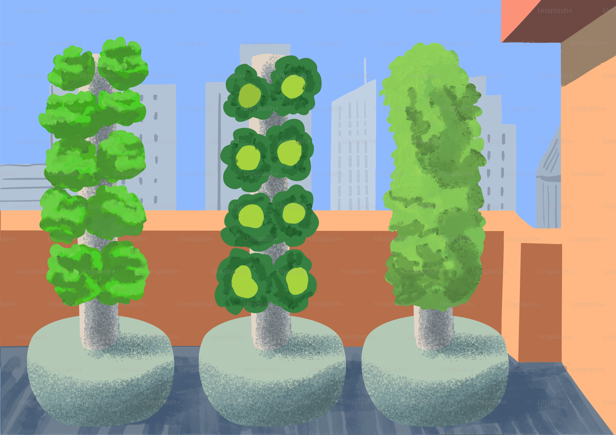 A set of four trees sitting on top of a table