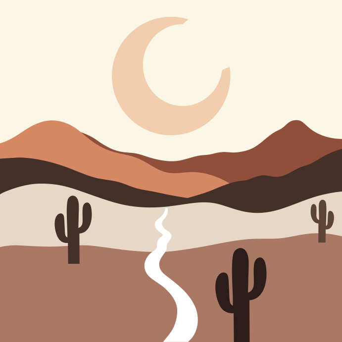 A desert landscape with a road going through it