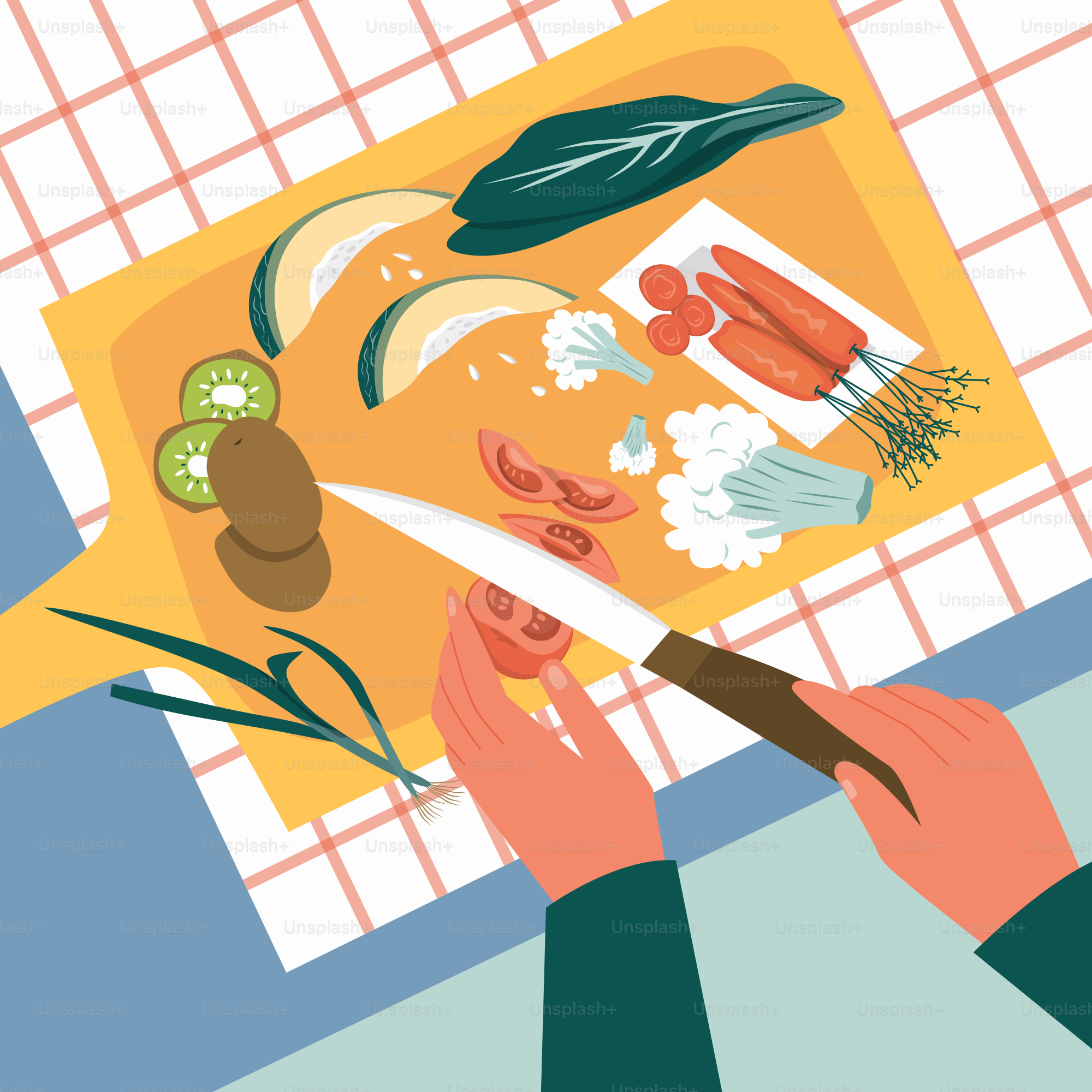 A person cutting vegetables on a cutting board