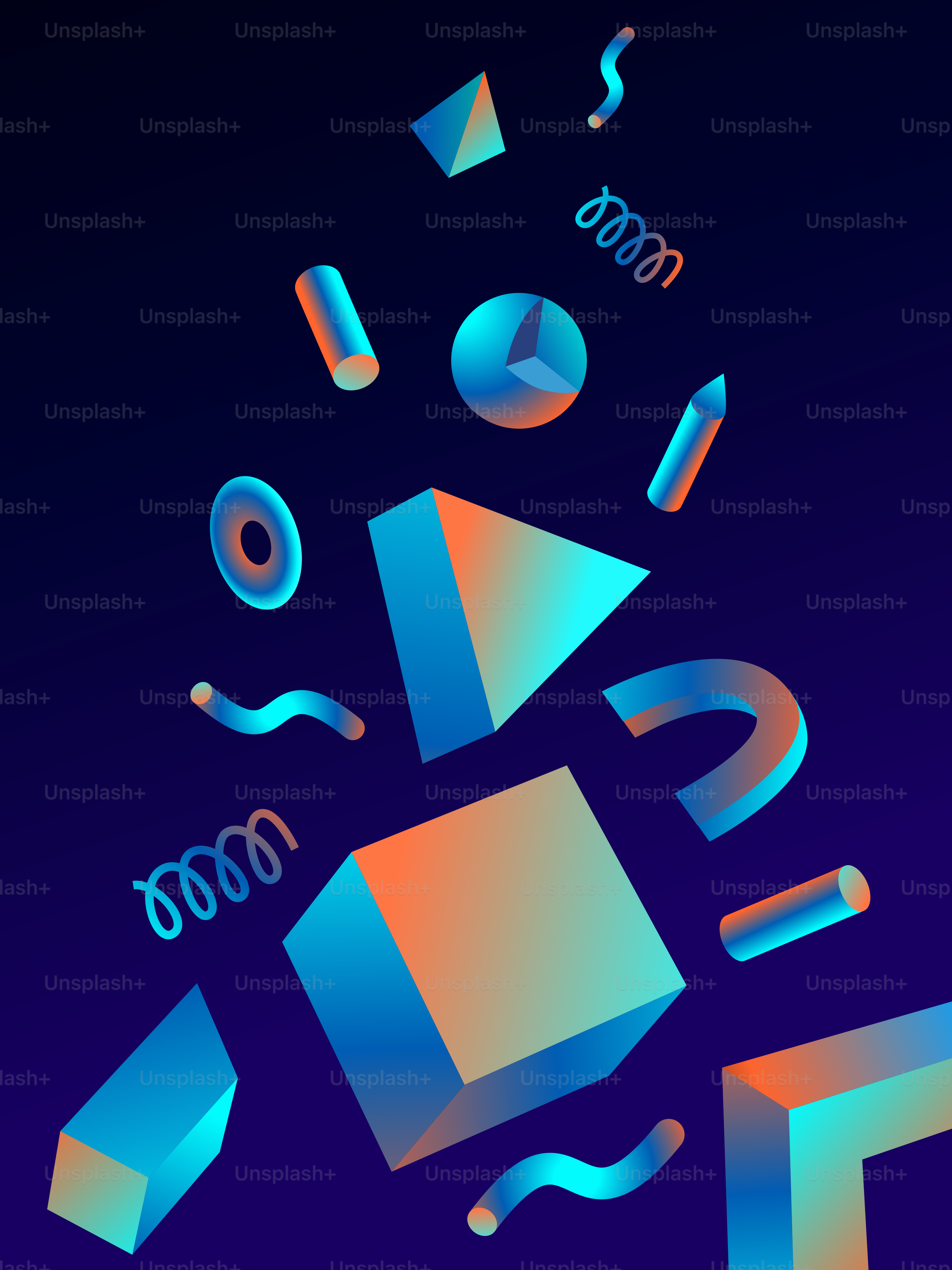 Un fond bleu avec un tas de formes différentes