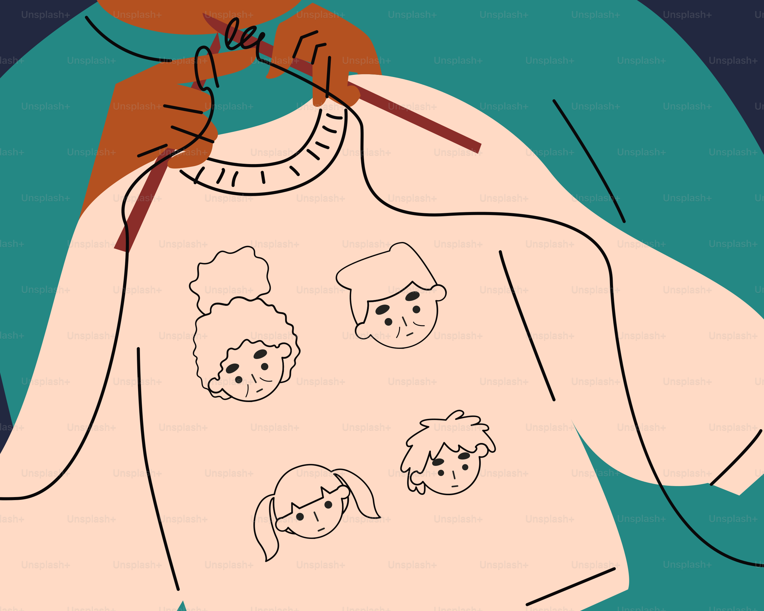 A drawing of a person wearing a t - shirt with sheep on it