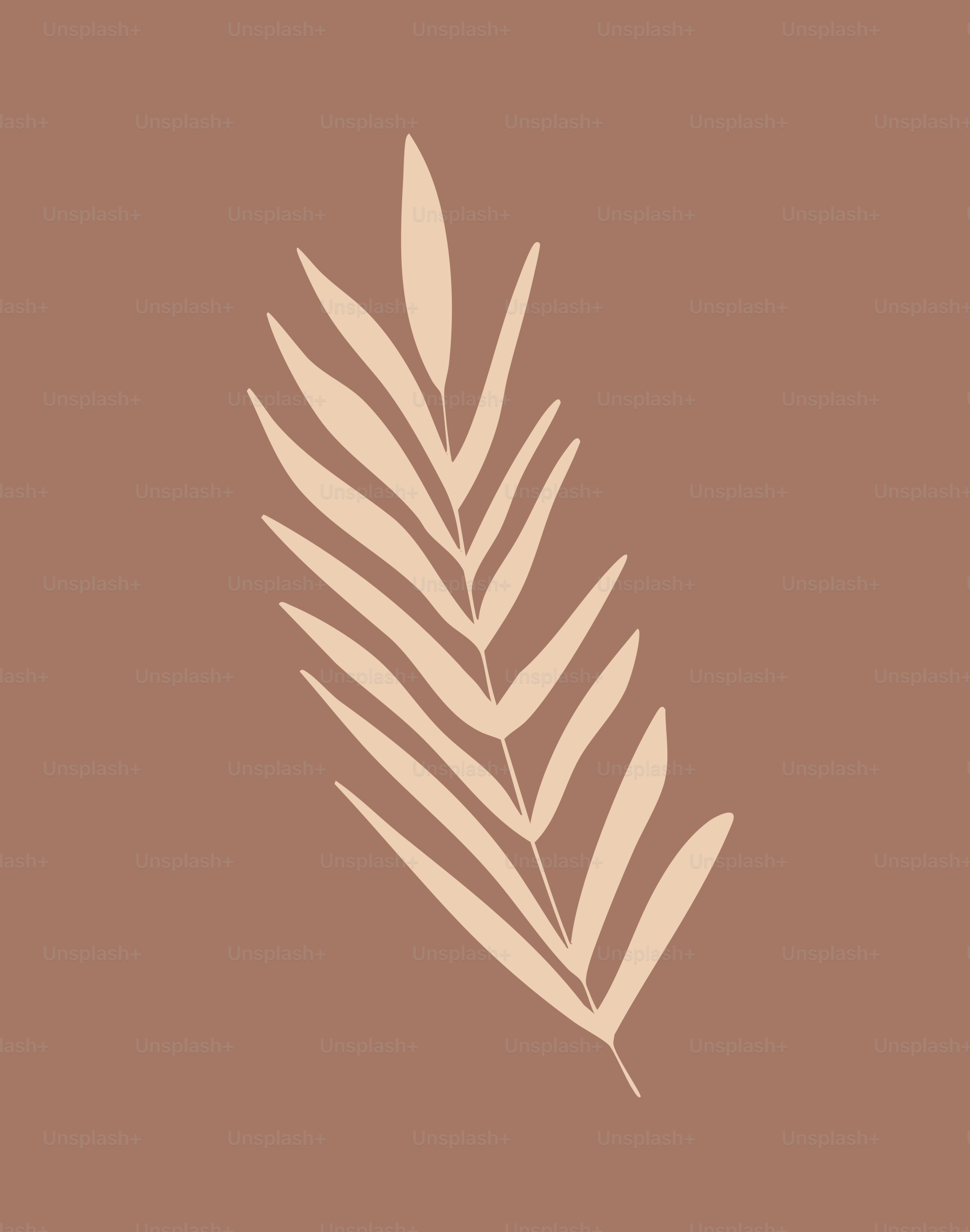 Una imagen marrón y blanca de una hoja sobre fondo marrón