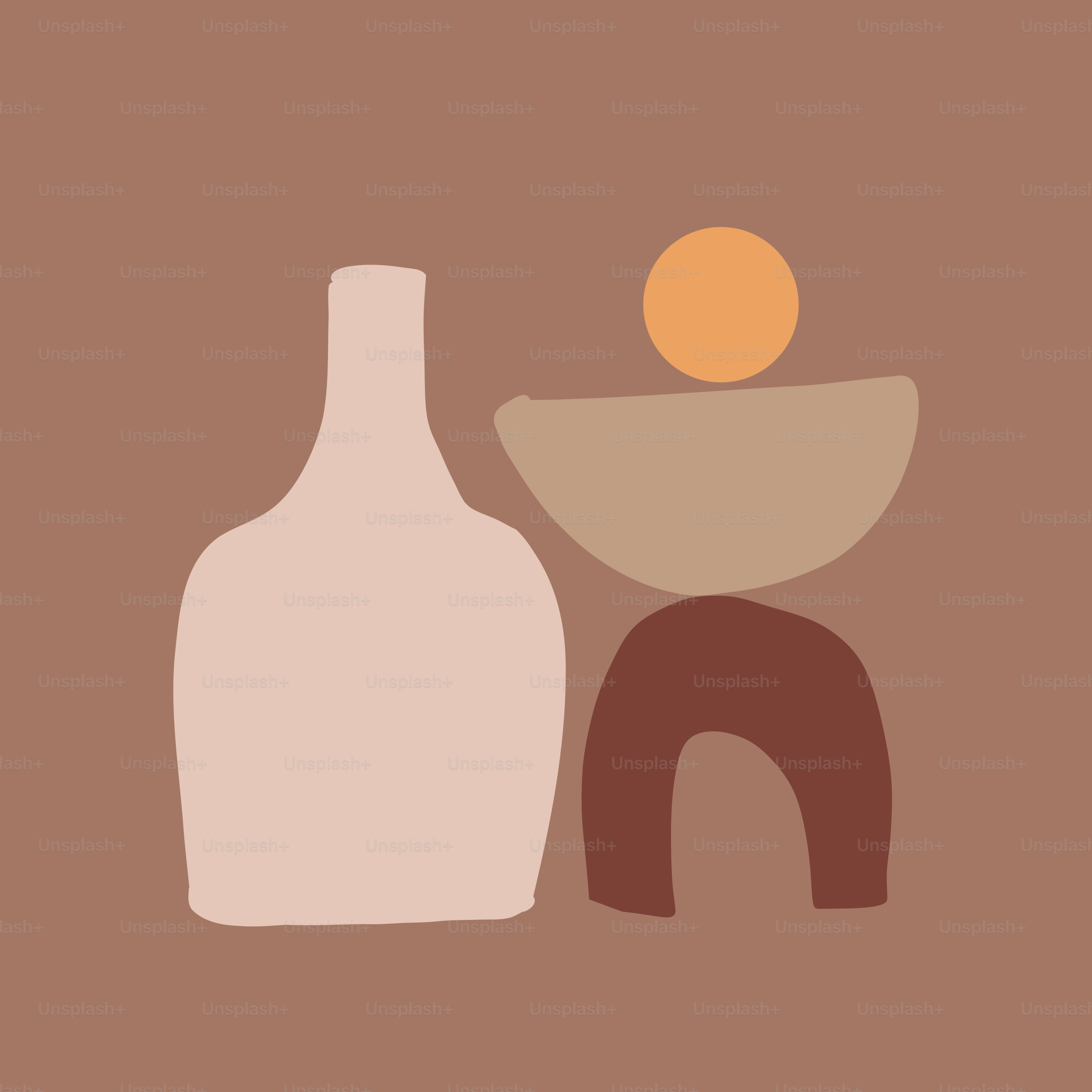 A bottle and a bowl on a brown background
