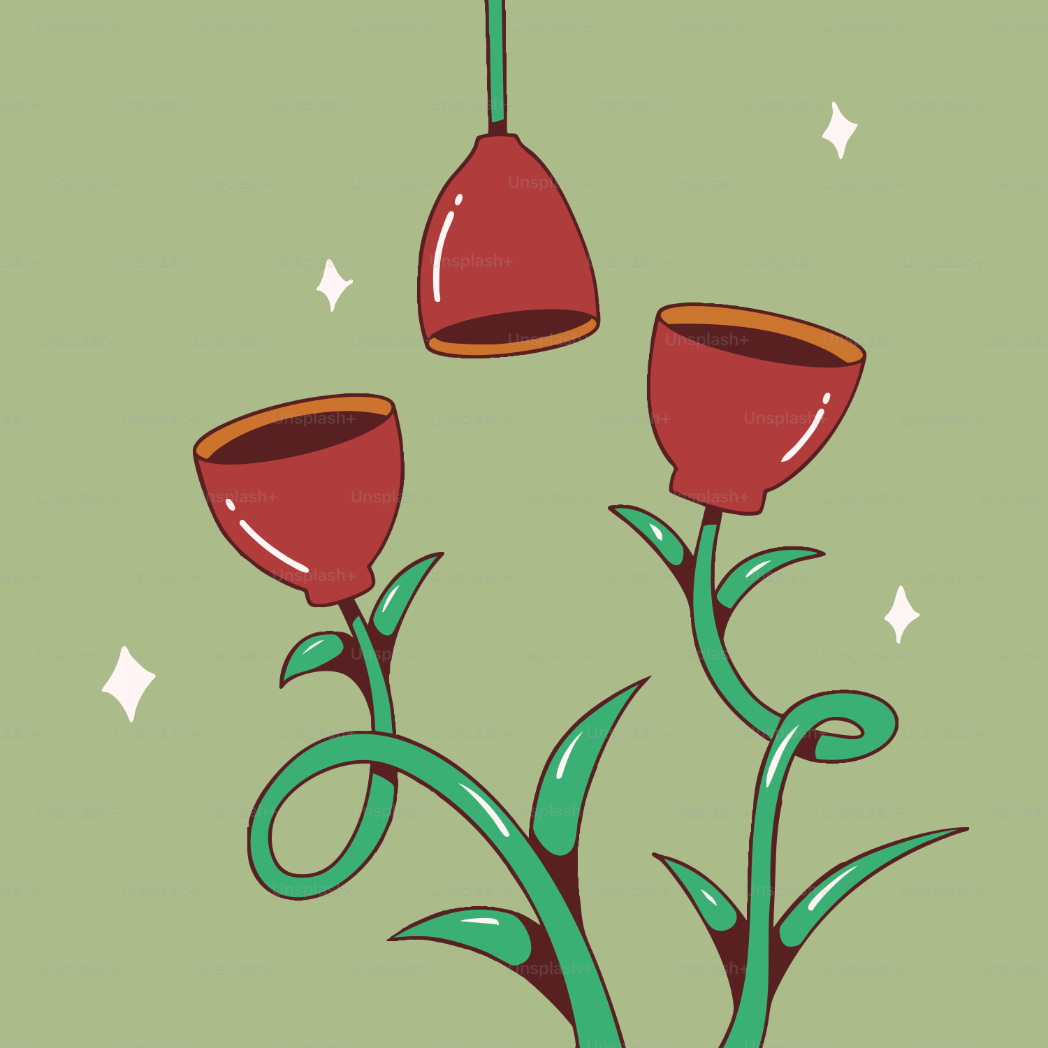 A green card with two red cups hanging from it's sides