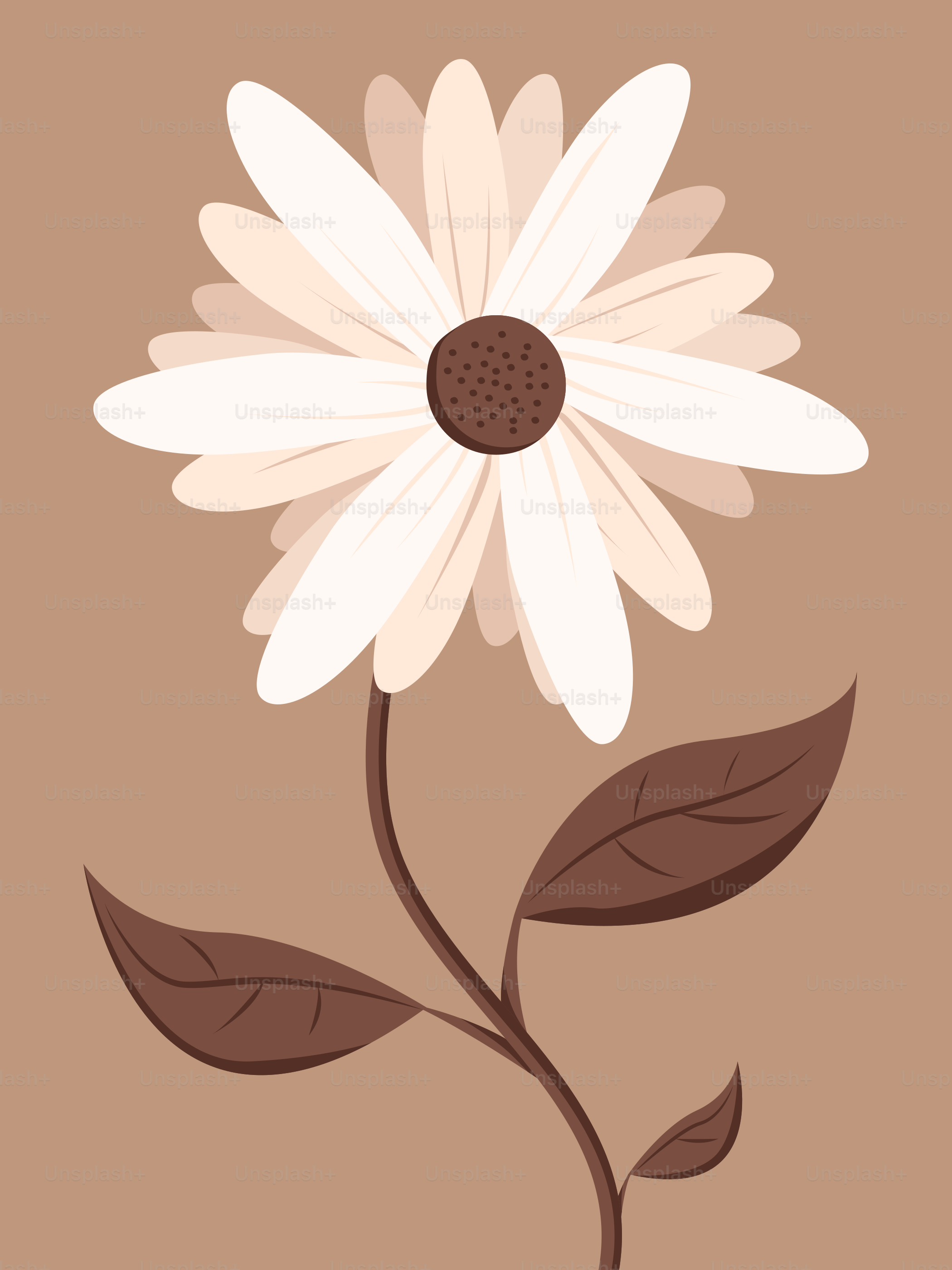Une fleur blanche aux feuilles brunes sur fond brun