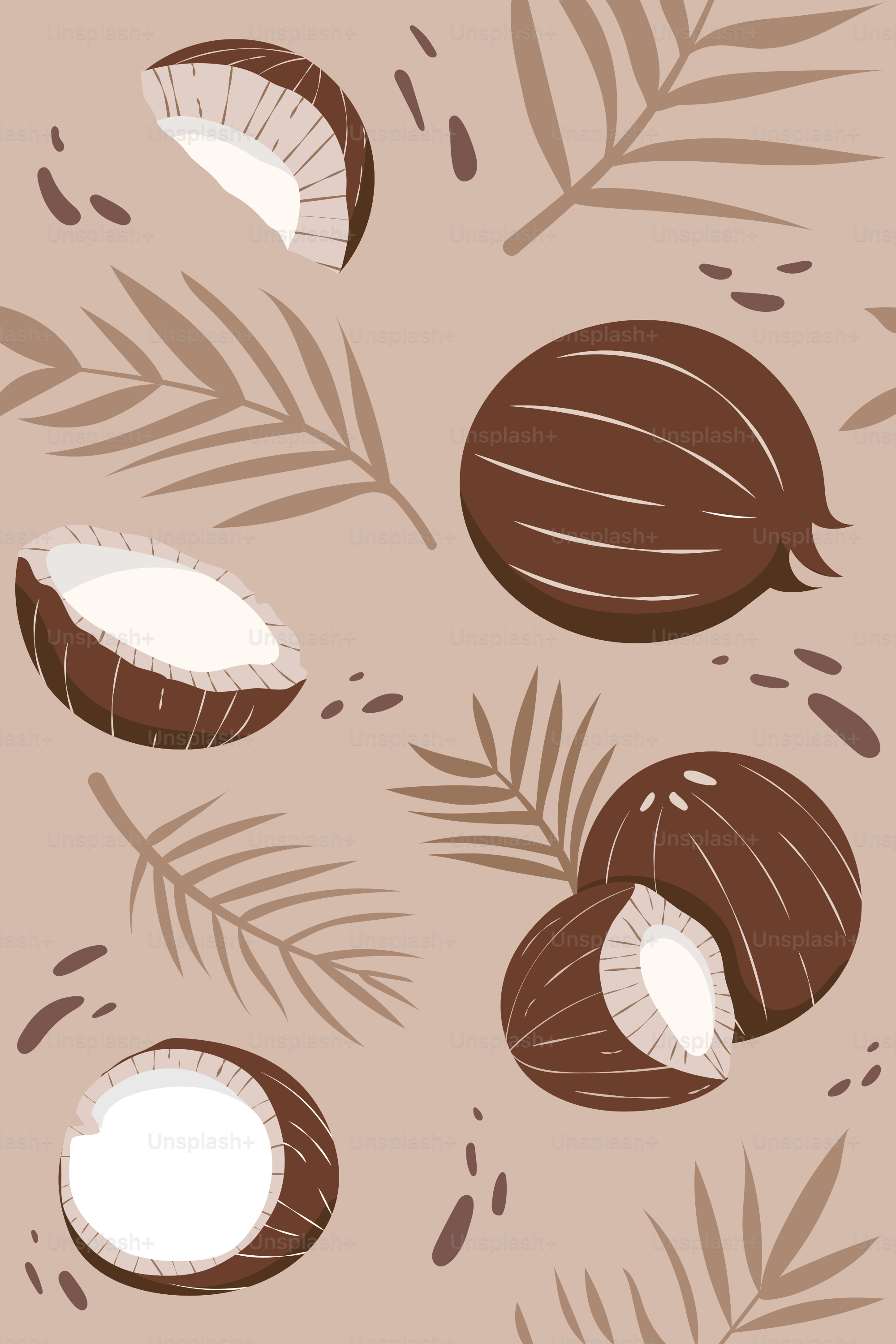 Un montón de frutos secos con hojas sobre fondo beige