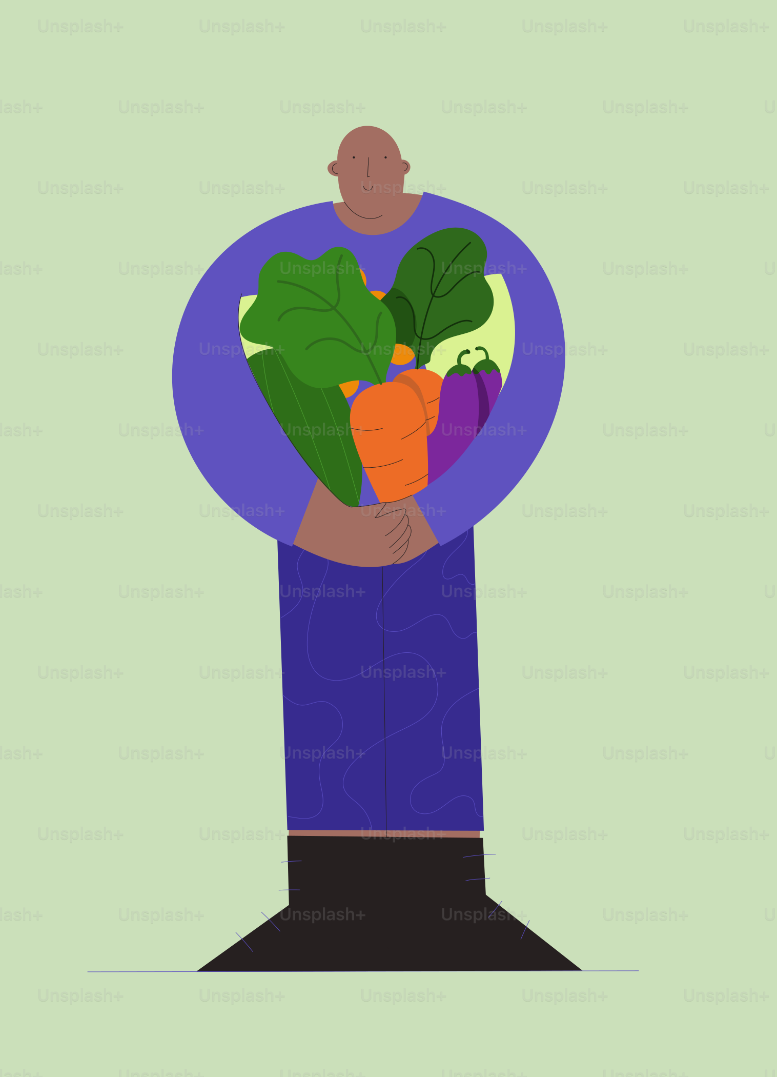 Ein Mann, der einen Haufen Gemüse in den Händen hält