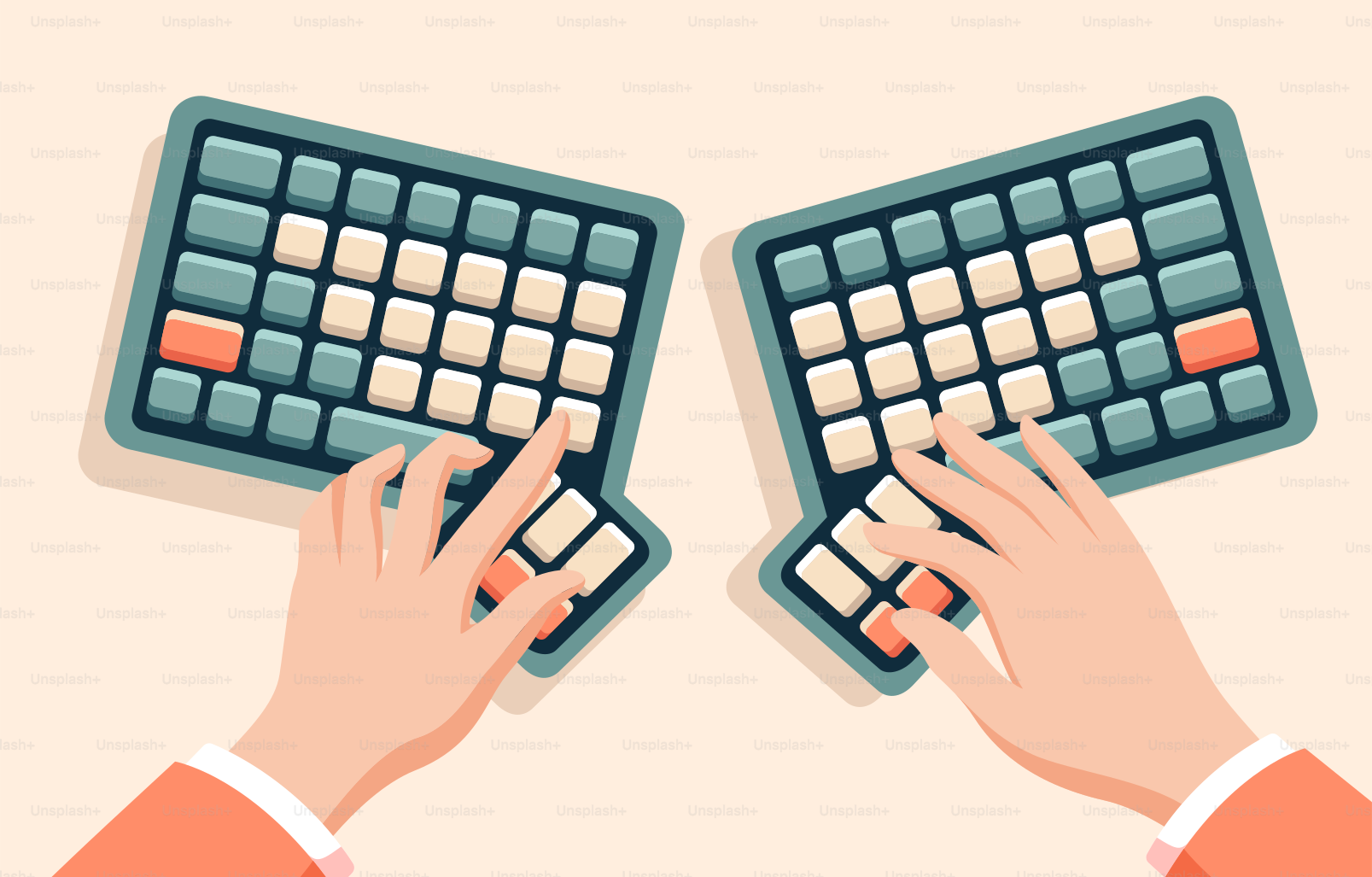 Duas mãos digitam no teclado do computador