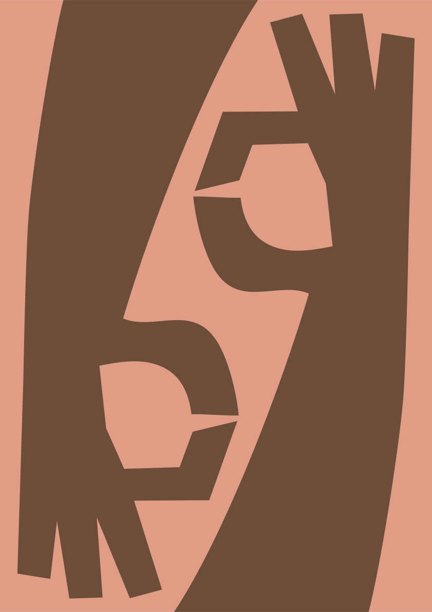 A woman's face is shown in brown and pink