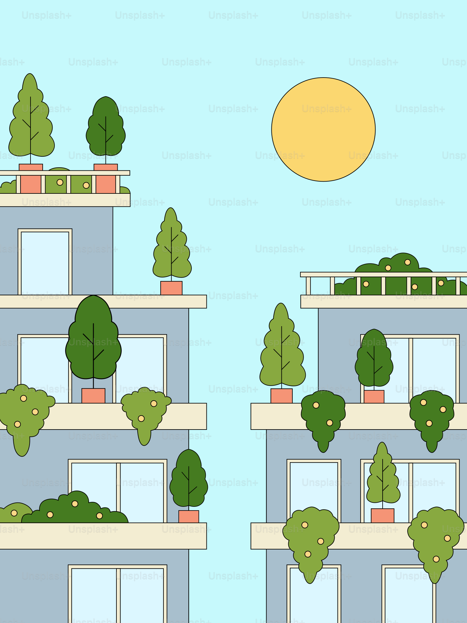 A tall building with trees on top of it