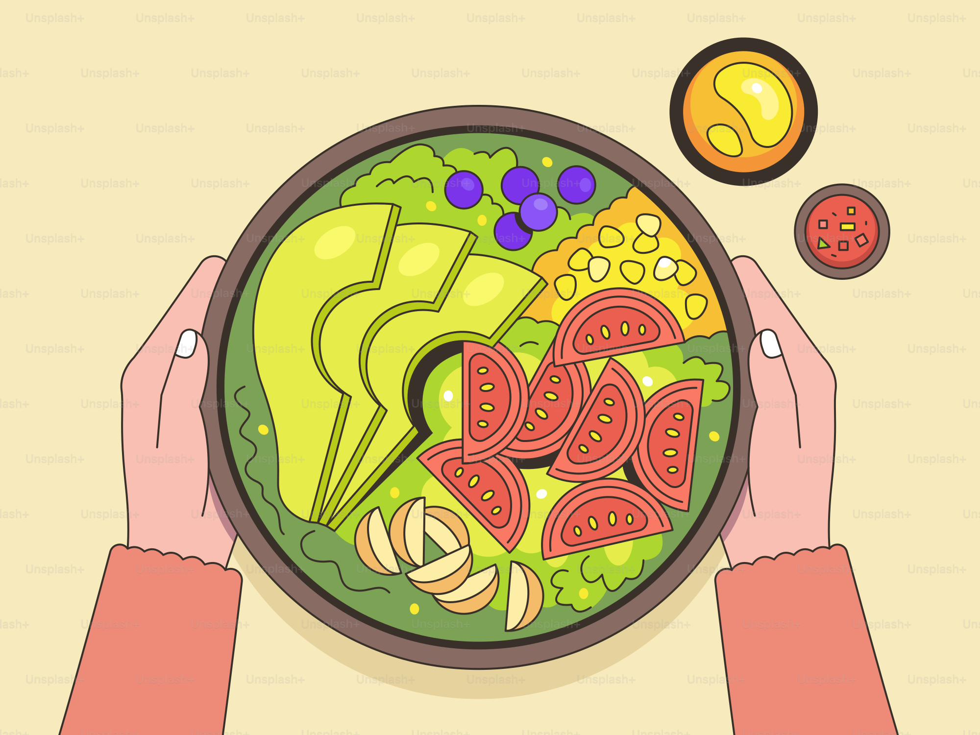 Eine Person, die einen Teller mit einem Salat darauf hält