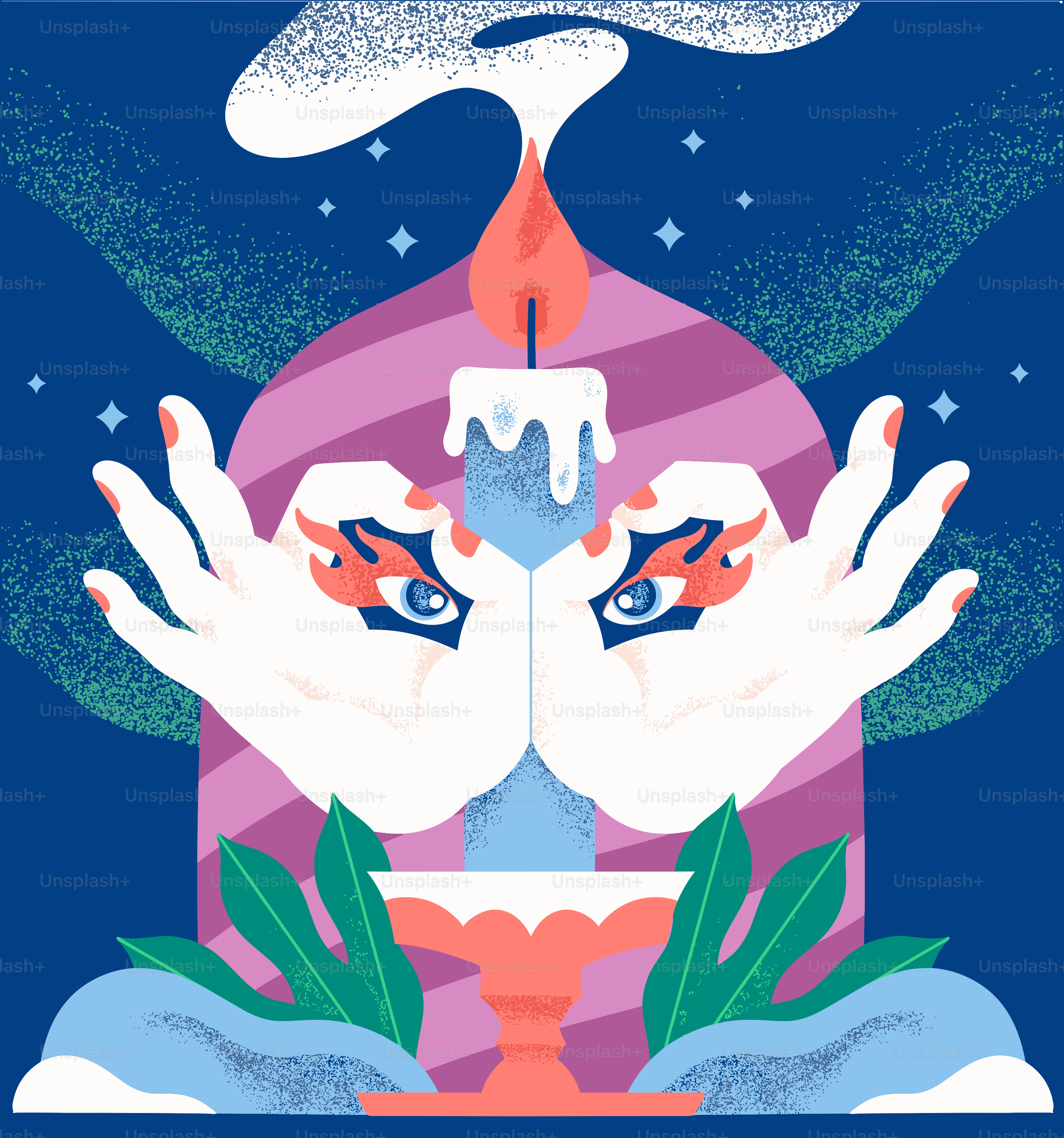 A painting of a person holding a candle in their hands