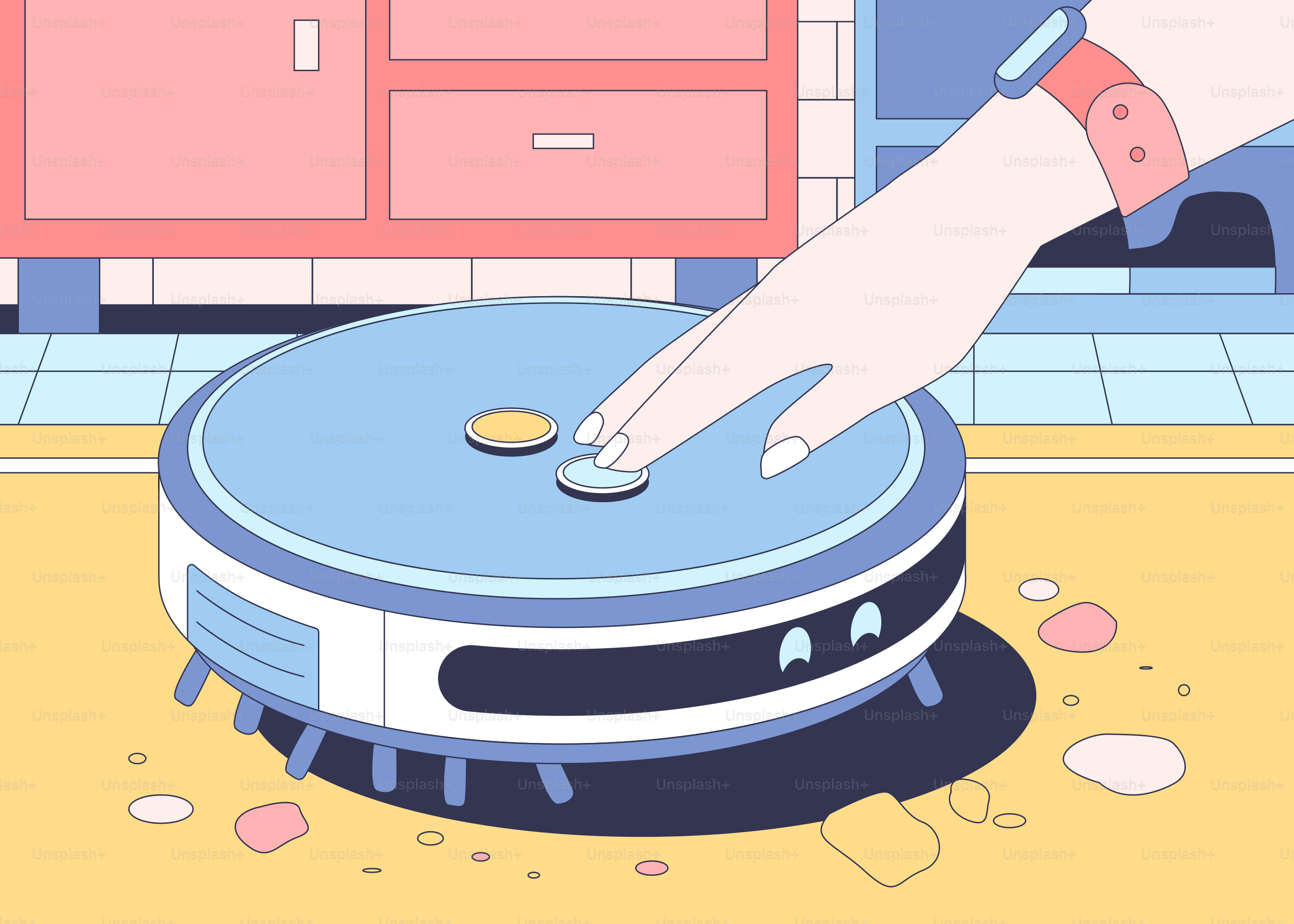 A person using a robot to clean a room